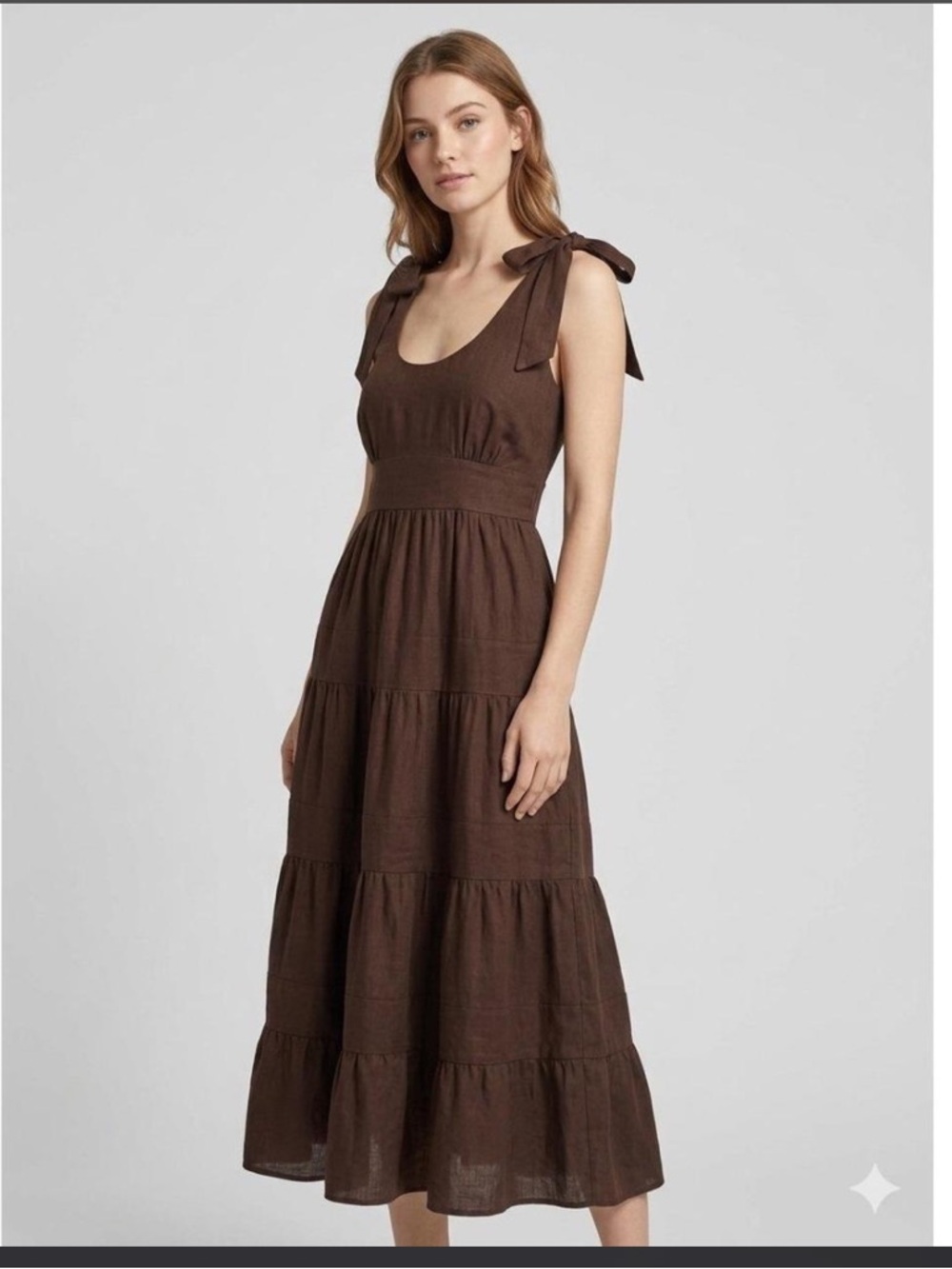 House of Harlow 1960 Brown Linen Blend Midi Dress Flowy Cottagecore Size L